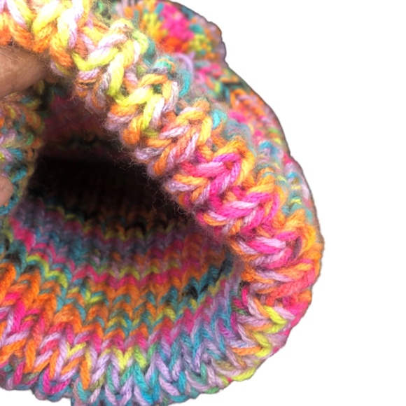 Pink Rainbow Bright Multi Color Double Strand Chunky Beanie with Pom Pom main image 8